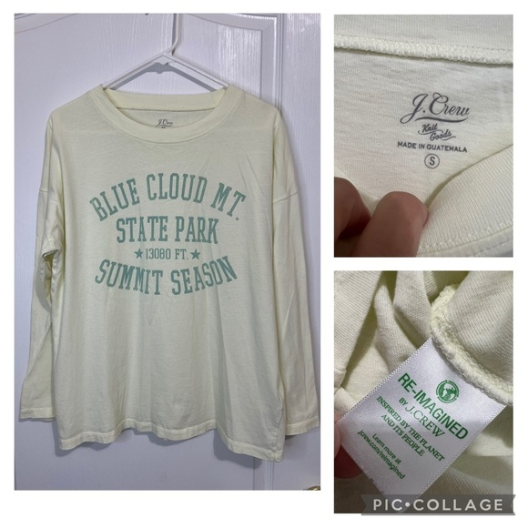 J. Crew Cream Long Sleeve Tee with Green Graphic size S - Picture 3 of 13
